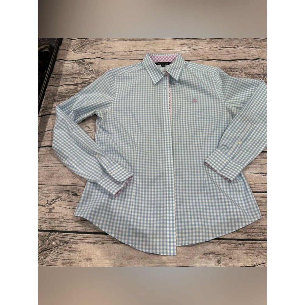 “346” Brooks Brothers Blue and Purple Gingham Button front Shirt Wrinkle Free 10